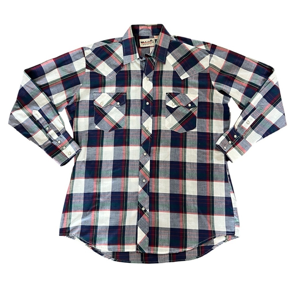 Stagecoach Western Wear Men's Plaid Pearl Snap Button-Up Long Shirt 16 1/2